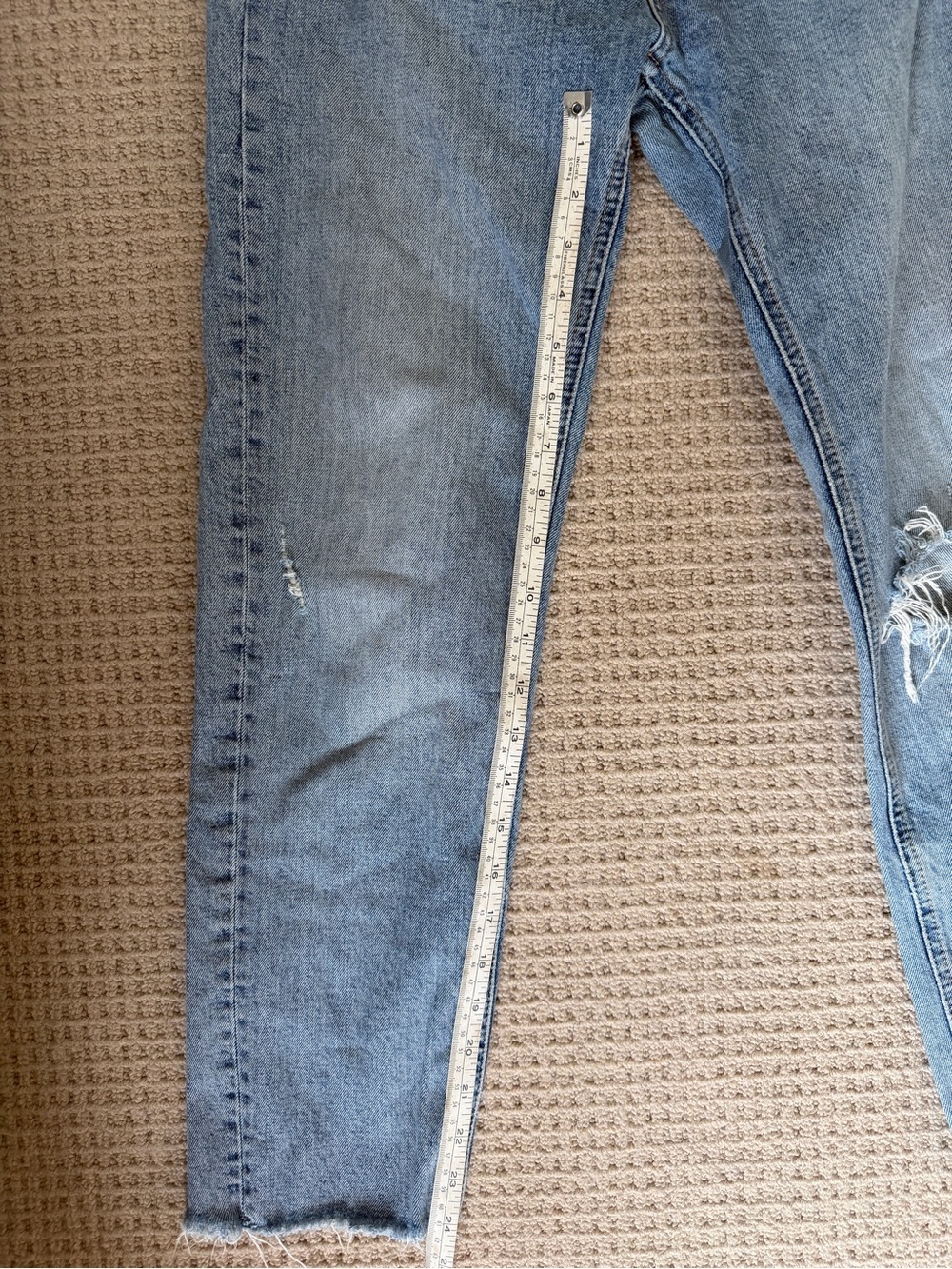 Zara High Waist Light Blue Distressed Straight-Leg Jeans | Size 6 - Picture 5 of 6